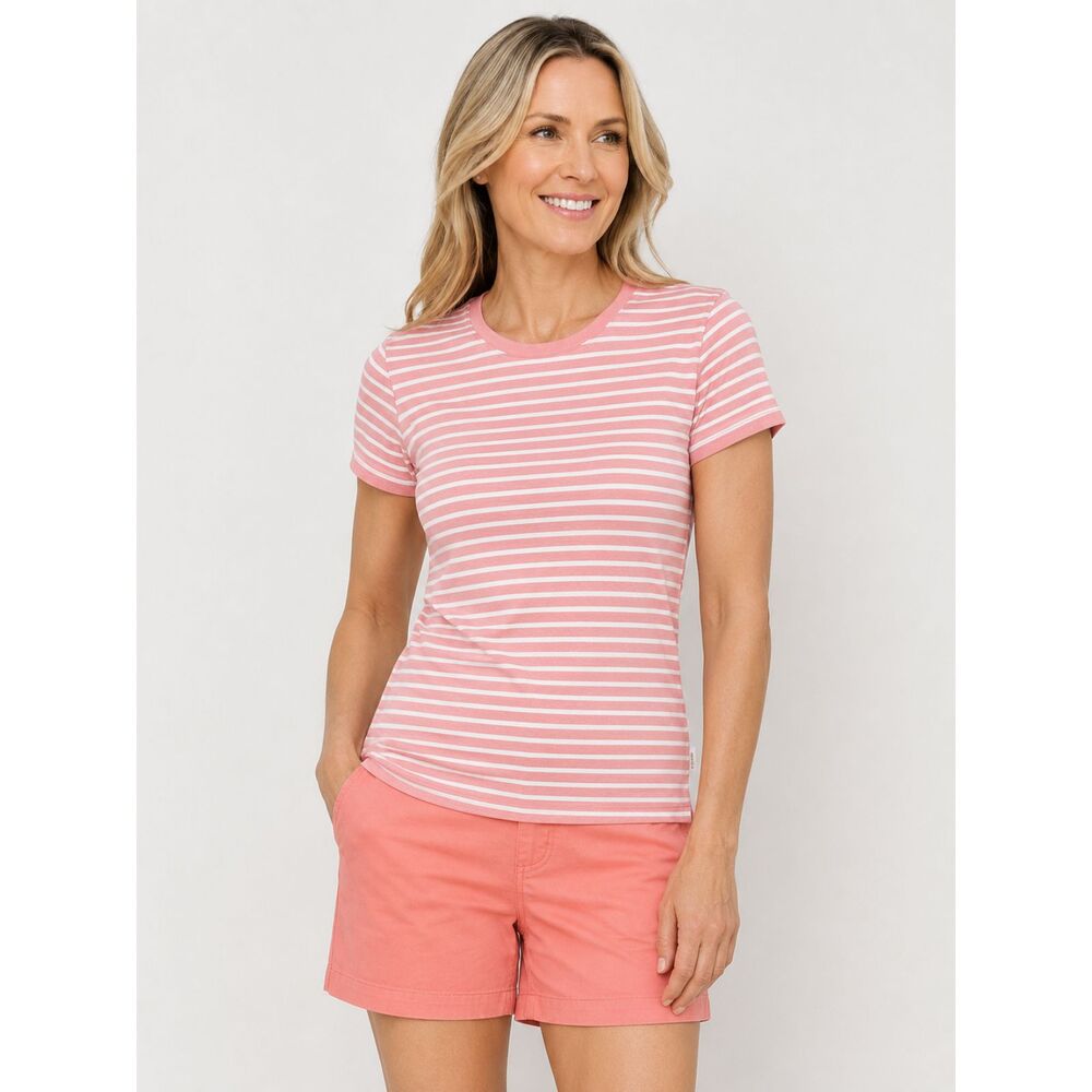 🍊 New with Tags TAHARI Coral & White Striped Short Sleeve Tee | Size Medium